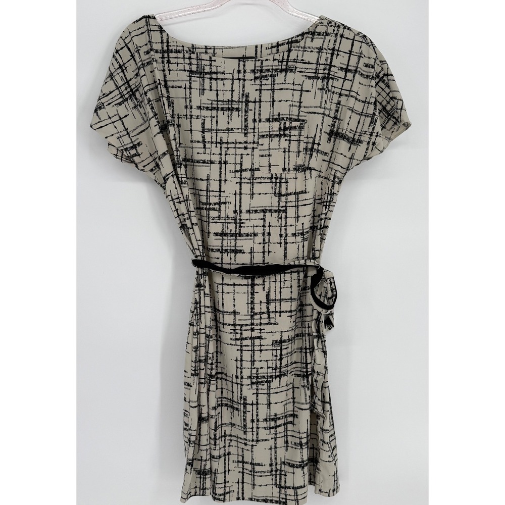 Armani Exchange Womens Grid Print Belted Short Sleeve Dress Beige Black Sz M